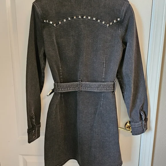 Idyllwind Western Studded Black Denim Belted Dress - Picture 2 of 7